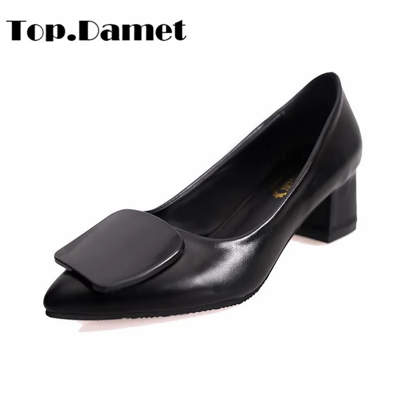 

Top.Damet Women Pumps Fashion Pointed Toe Spring Summer High Square Heel Shoes Casual Slip On Shallow Breathable Pumps Ladies