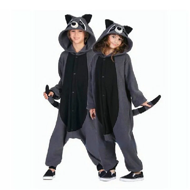 

New Adults One Piece Costumes Anime Gray Raccoon Cosplay Pajamas Unisex Carnival Halloween Onesie Masquerade Party