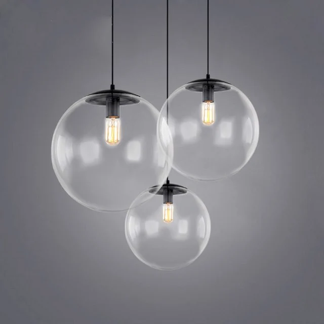 Modern simple glass ball pendant lamp dia 15 20 25 30cm Nordic clear