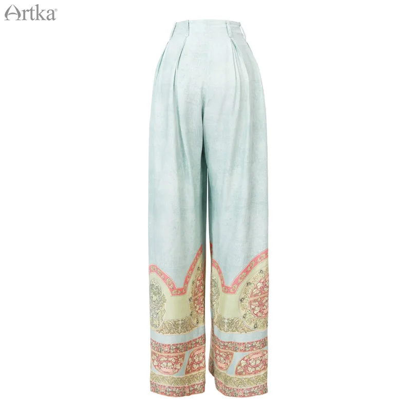 ARTKA женские летние новые длинные широкие брюки с принтом модные удобные