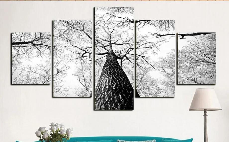 

5 Piece Winter Landscape Black Tree Painting Modern Home Living Room Wall Decor HD Print Picture Photography Canvas Unframed
