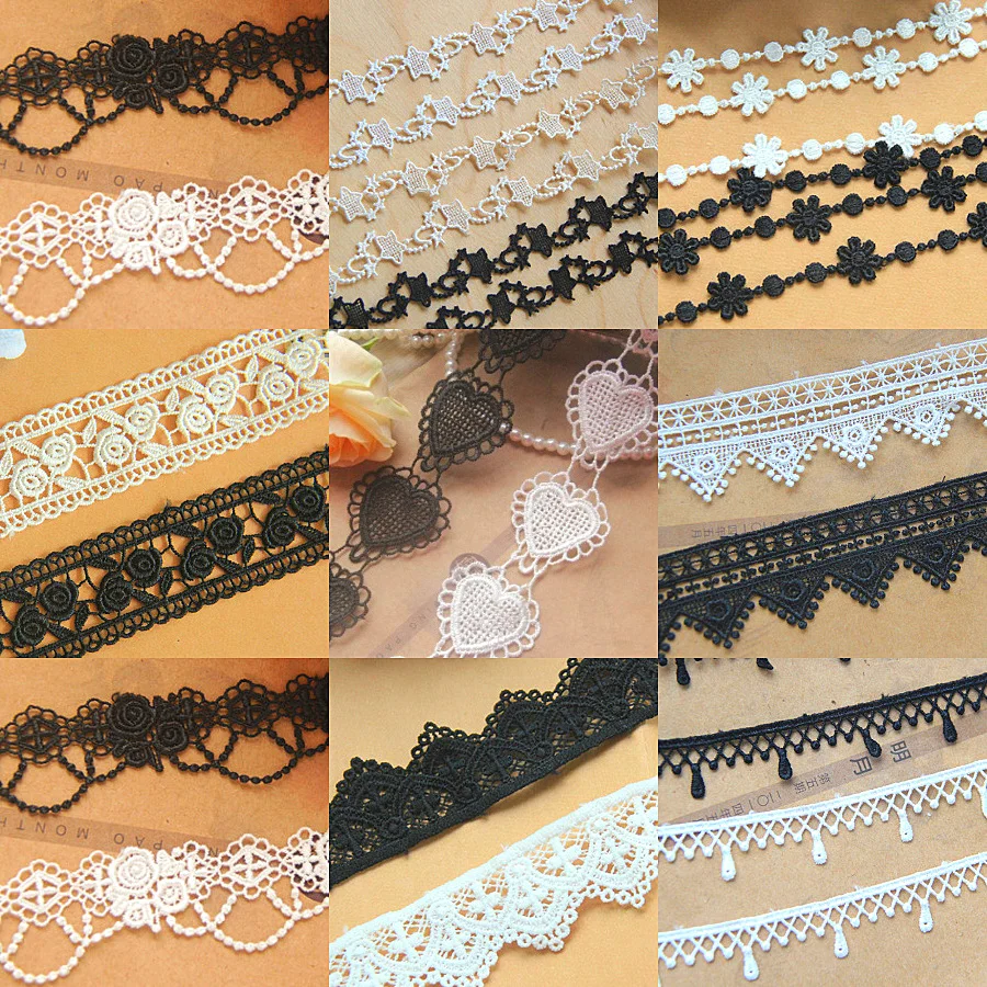 

Guipure Lace Designer Diy Trims 38 Styles 5 Yards 100% Cotton Polyester Embroidered Lace Chemical Venise 3D Flower White Black