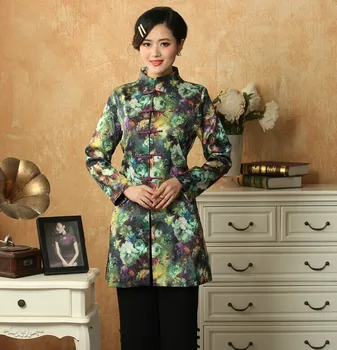 

Fashion Casual dress New Spring Autuman Traditional Chinese Style Trench Coat of women Green MN0088