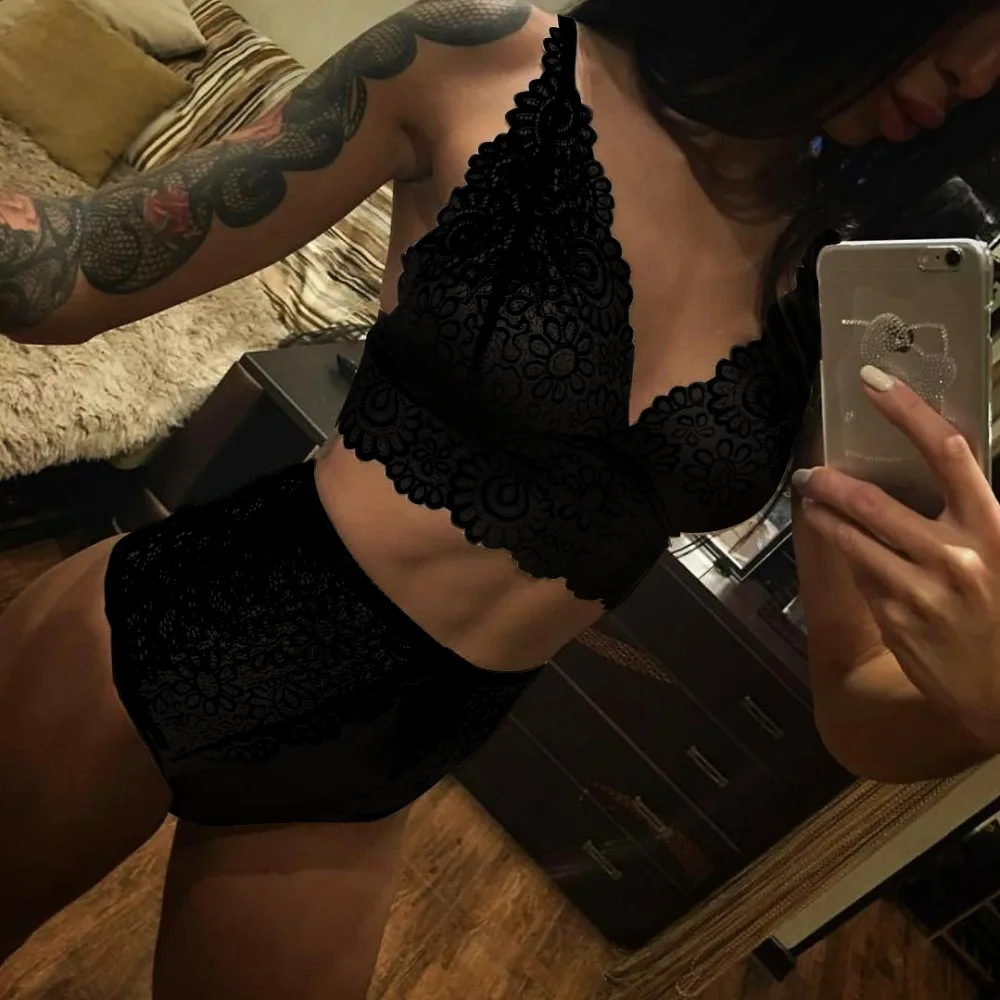 

CWXANS new lace sexy bra set push up seamless embroidery bralette erotic lingerie 2019 plus size transparent women underwear set