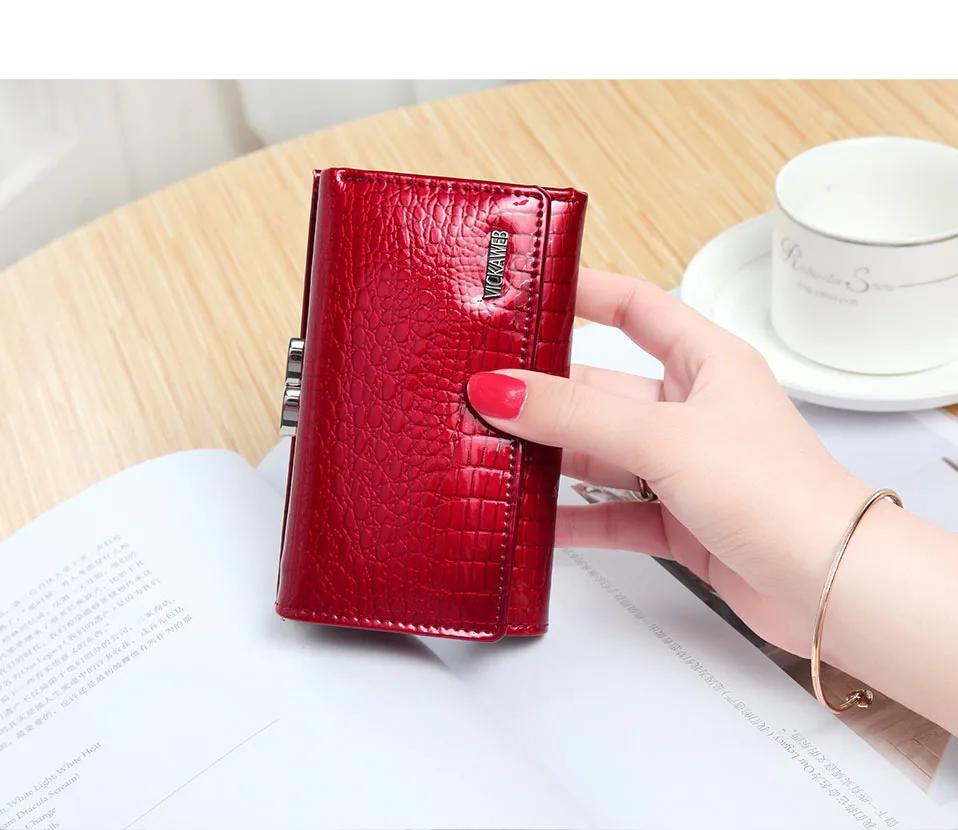 VICKAWEB Mini Women Purses Alligator Hasp Ladies Wallets Purse Woman Fashion Short Genuine leather Wallet Women Small Wallet-AE214-009