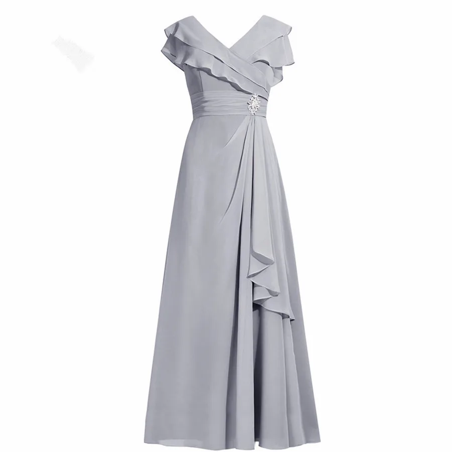 

Elegant Grey Mother of the Bride Dresses Ruches Short Sleeves Chiffon mother of the bride dresses for weddings abiye gece elbis