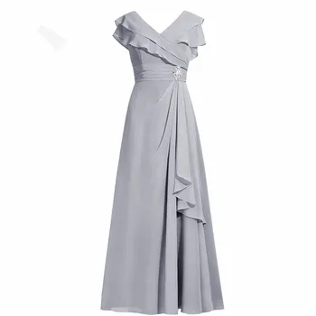 

Elegant Grey Mother of the Bride Dresses Ruches Short Sleeves Chiffon mother of the bride dresses for weddings abiye gece elbis
