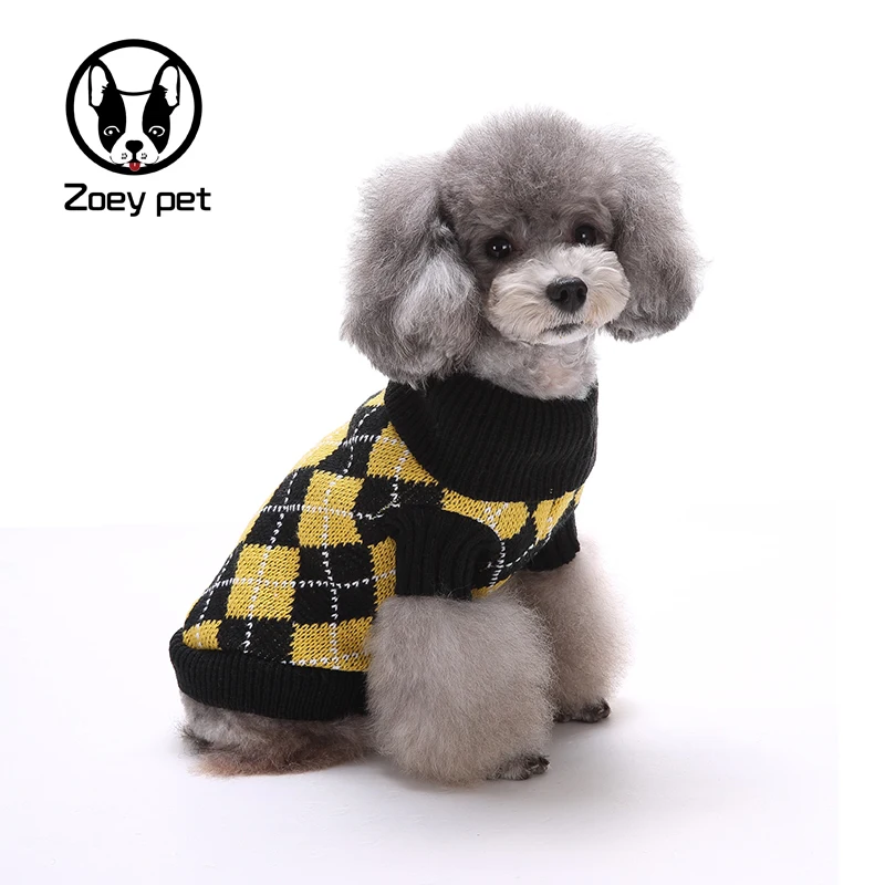 

ZoeyPet dog clothes black yellow England vintage plaid design Dog Pet Sweater With Rolled Neckline dogs autumn winterclothing