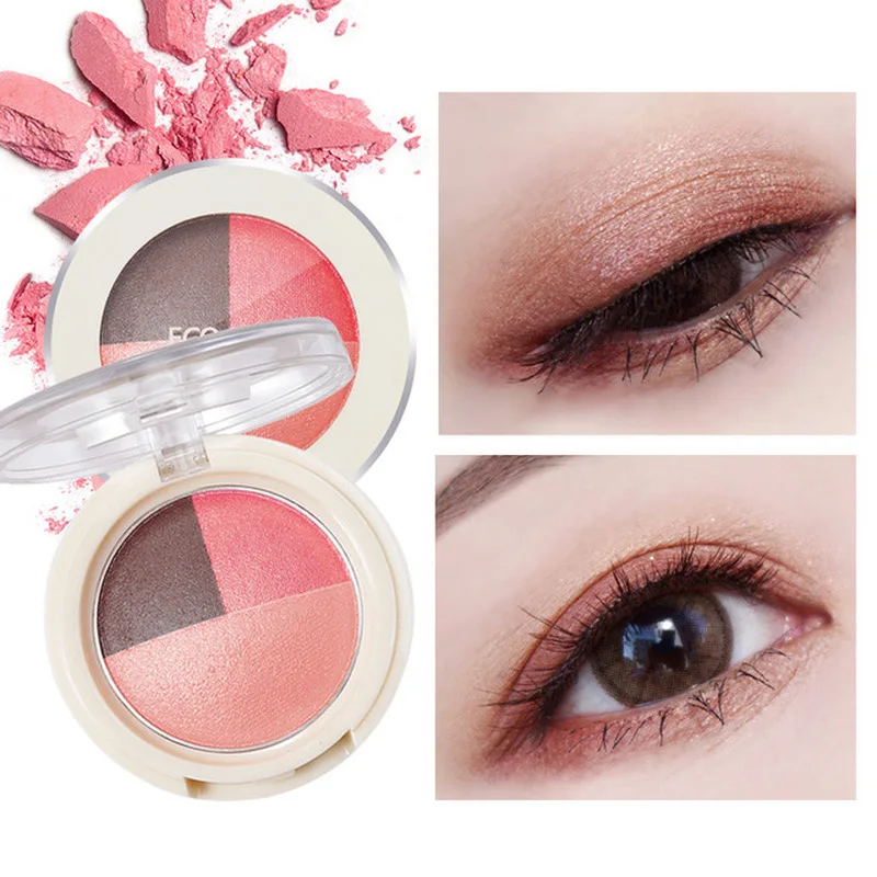 

Tri-color eyeshadows High-gloss glitter smoky makeup for beginners easy to color and not smudge lazy eyeshadow