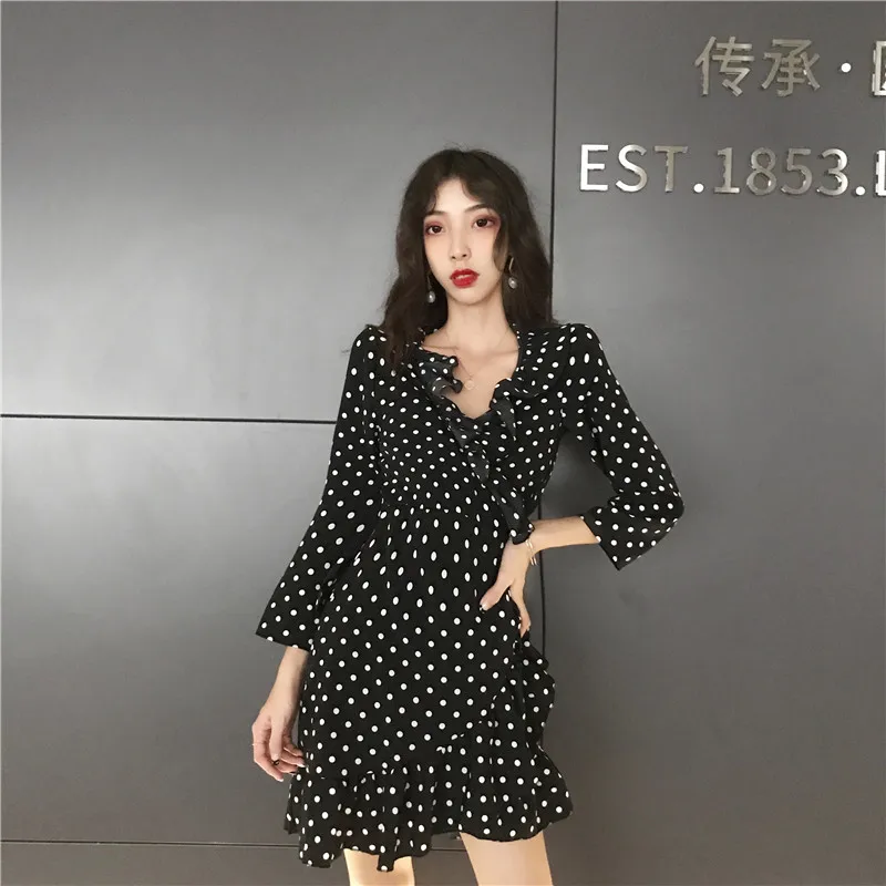 Новинка vestidos de fiesta robe femme модное женское шифоновое шикарное платье в горошек