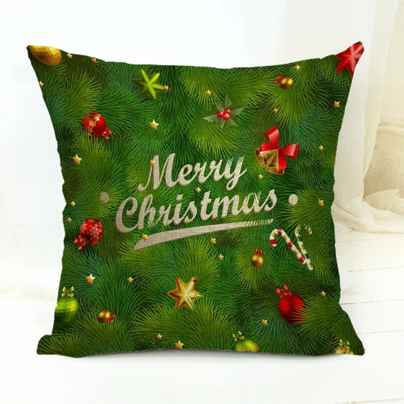 

Merry Christmas Cushion Cover Sled Bell Snowflake Linen Pillow Set Kids New Year Gift Family Chair Sofa Decoration Accessories