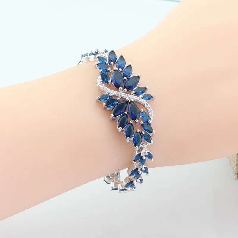Kopen Koningsblauw Multicolor Zirconia 925 Zilveren Sieraden Sets Voor Vrouwen Oorbellen Ketting Hanger Ring Armband Gratis Gift Boxs