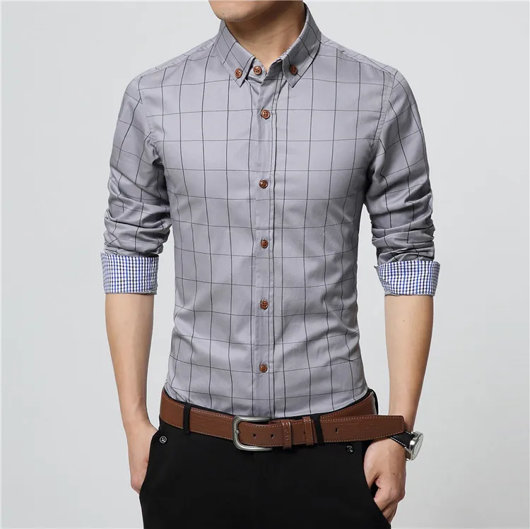 ERIDANUS мужские клетчатые хлопковые рубашки, мужские рубашки высокого качества с длинным рукавом, приталенные деловые повседневные рубашки размера плюс 5XL M433 - Цвет: Gray