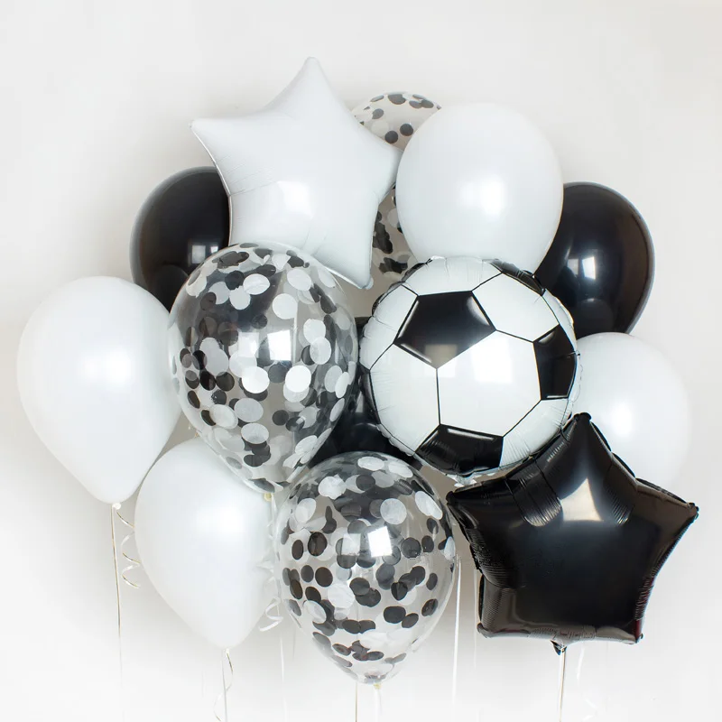 

Football Soccer Foil Balloons Set Black White Confetti Air Balls Baby Boy Birthday Theme Party Decoration Kids Toy Globos