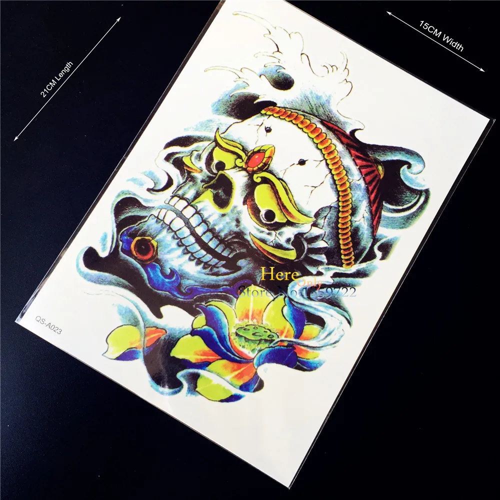 

1PC Best Quality Death Skull Head Temporary Tattoo Stickers A23 Lotus Monster Clown Joker Flash Tattoo Paste Body Arm Sleeve