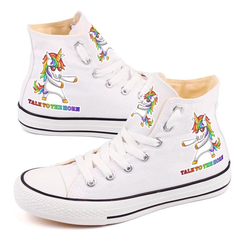 

Hot Game Dance Like A Boss Casual Shoes Cartoon Dancing Unicorn Printed Canvas Shoes Street Wear Women Flats Tenis Espadrilles