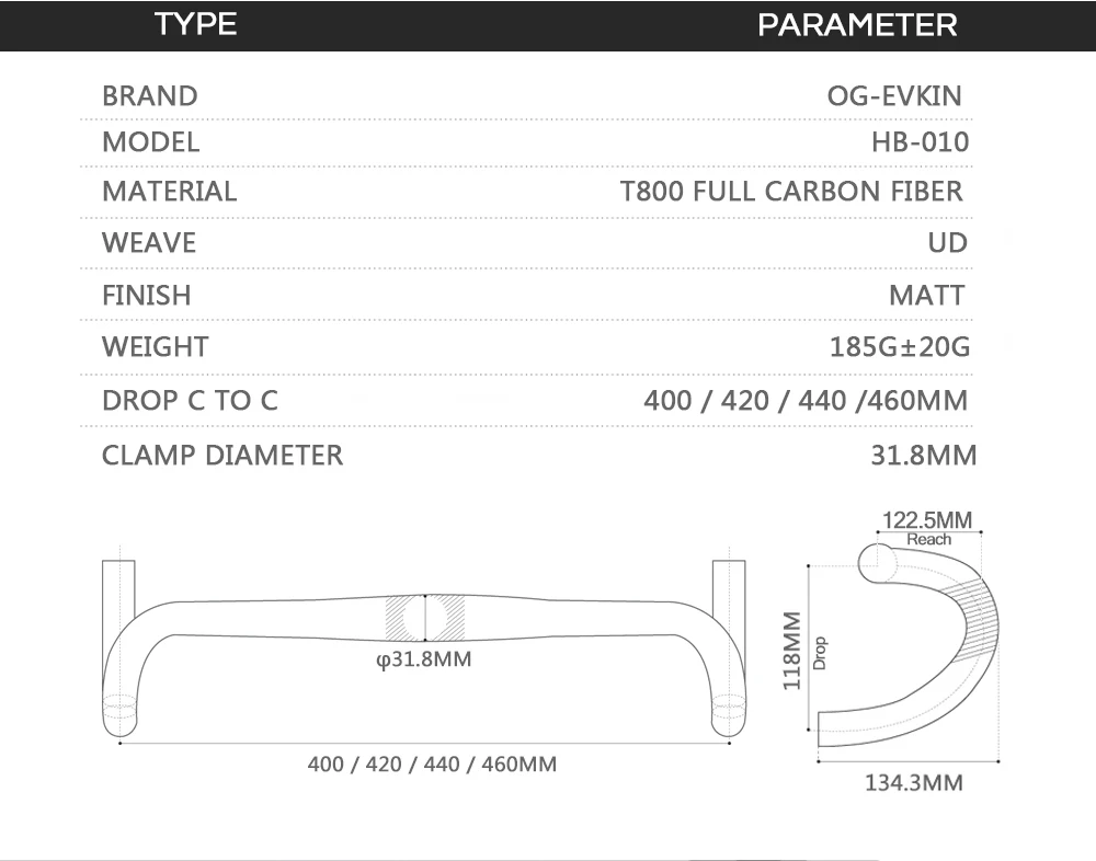 OG-EVKIN HB010 полностью углеродный руль для шоссейного велосипеда UD матовая велосипедная рукоятка UD велосипедная изогнутая штанга 40 42 44 46 см изгиб 31,8 мм