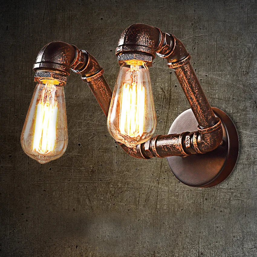 

Nordic Retro 2 Heads Water Pipe Wall Lamp Industrial Style Loft Warehouse Vintage Edison Wall Light For Home Lighting Fixtures