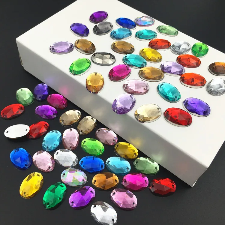 

50pcs/lot 10*14mm Oavl Shape Crystal Sew On Rhinestone 2 Holes Sliver Flatback Acrylic Jewelry For Wedding Clothes