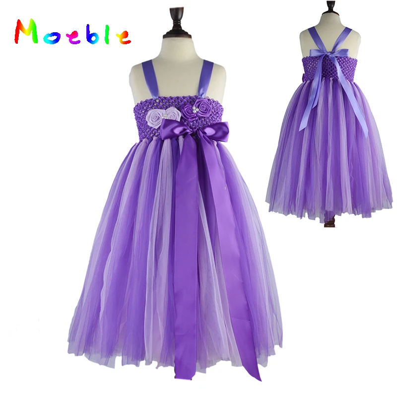 

Latest Kids Girls Flower Bow Formal Party Ball Gown Princess Bridesmaid Wedding Children Tutu Dress Purple mix Lavender