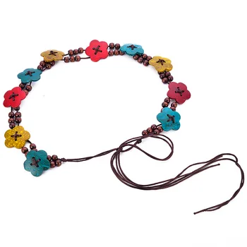 

Boho Style Rope Vintage Knitted Designer Belts For Women Dress Coat Nature Wood Beaded Bowknot Tassel BL310
