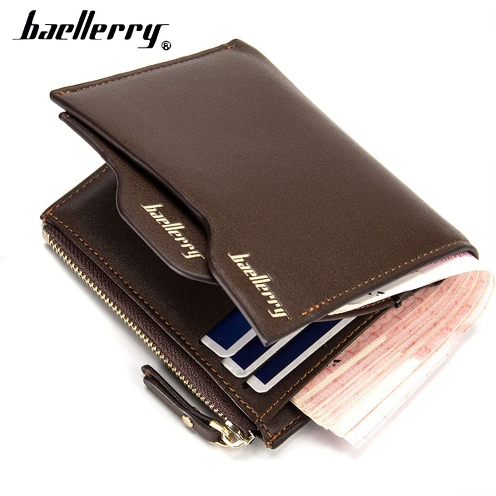 

Baellerry Men Wallets Top PU Zipper Coin Pocket Business Solid Men Leather Wallet Card Holder High Quality Male Purse cartera