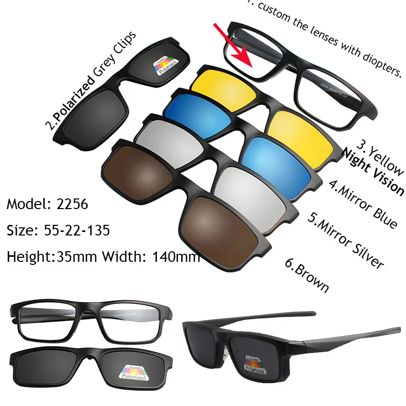 IVSTA 5 в 1 сумка Клип на солнцезащитные очки для женщин оправа для мужчин очки зажимы магнитные солнцезащитные очки с магнитом солнцезащитные очки Оптическая близорукость - Цвет линз: 2256 frame 5 lenses