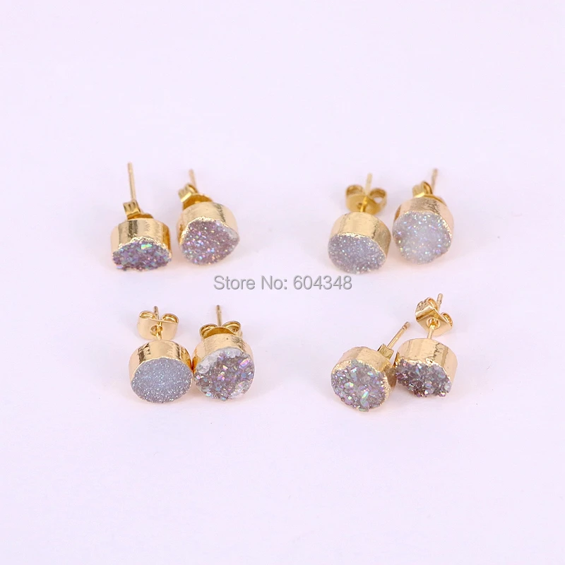 5 пар, ZYZ182-8557, женский подарок, серьги для свадьбы, серьги-гвоздики, 8 мм, круглые, из натурального титана, AB Geode, серьги-гвоздики