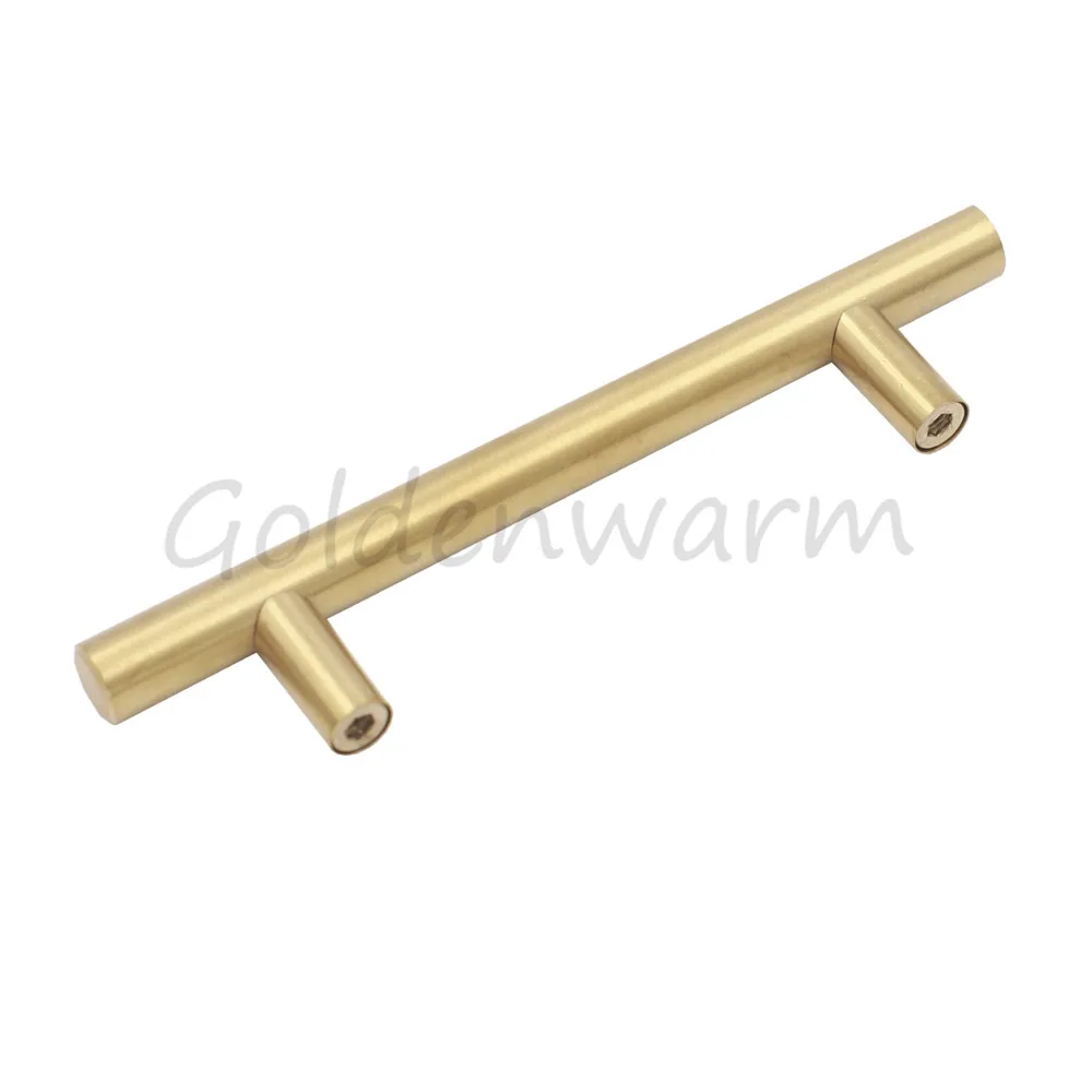 Матовая Латунь золотая для шкафа тянуть Goldenwarm отверстия центры 96 мм T бар кухня