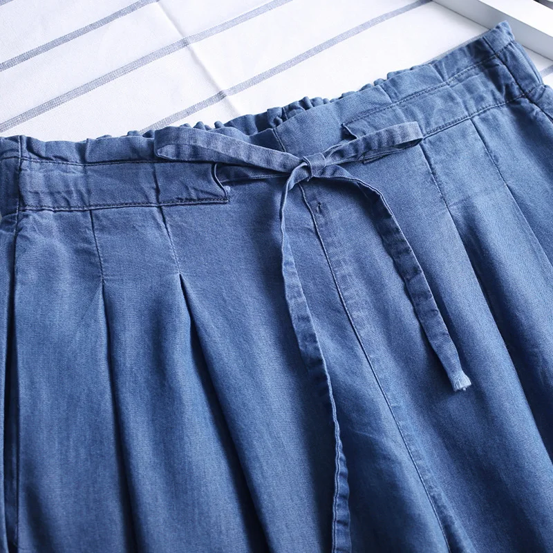 852-, женские джинсы из tencel штаны для девочек, серия han, Большие широкие штаны, с талией, для отдыха, тонкие, 7 минут, штаны для девочек