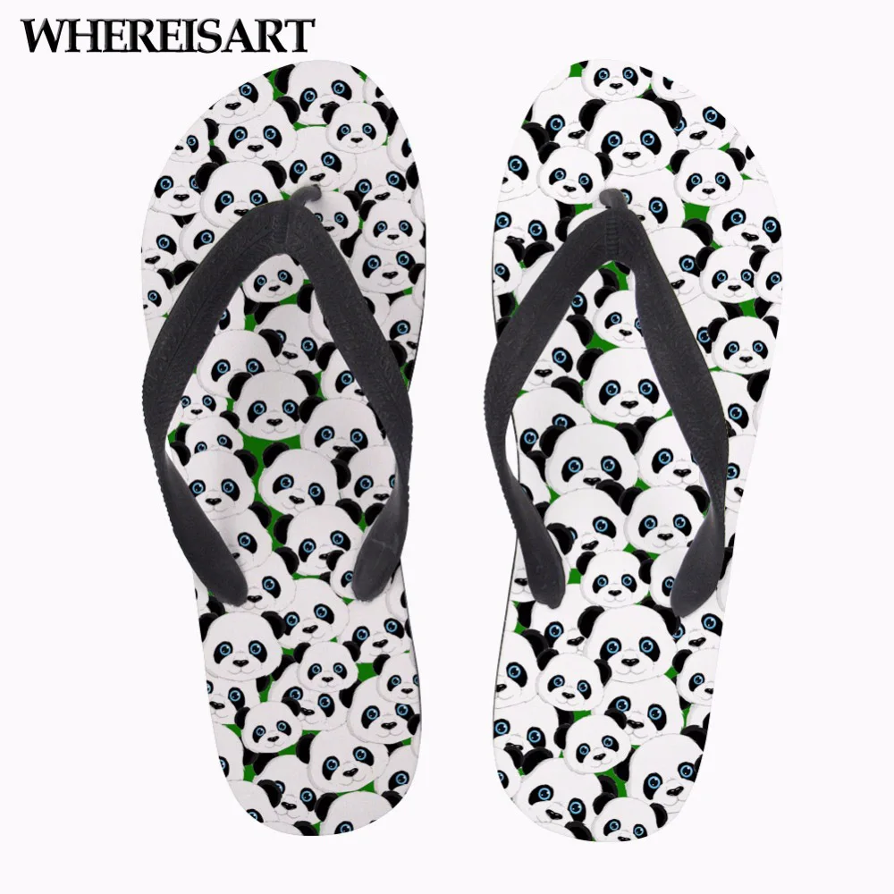 

WHEREISART Cute Animal Panda Pattern Summer Women's Flip Flops Women Slip-on House Flipflops Slippers Woman Beach Casual Shoes