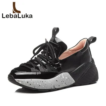 

Tuyoki Women Sneakers Genuine Leather Casual Shoes Women Spring Lace Up Jogging Fitness Trainers Wedges Sneaker Size 35-39