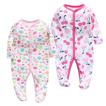 

2pcs/lot Baby Rompers Girl Long Sleeve Baby Boy clothes 100% Cotton Newborn Jumpsuit cute Animal Printed 12m baby clothing set