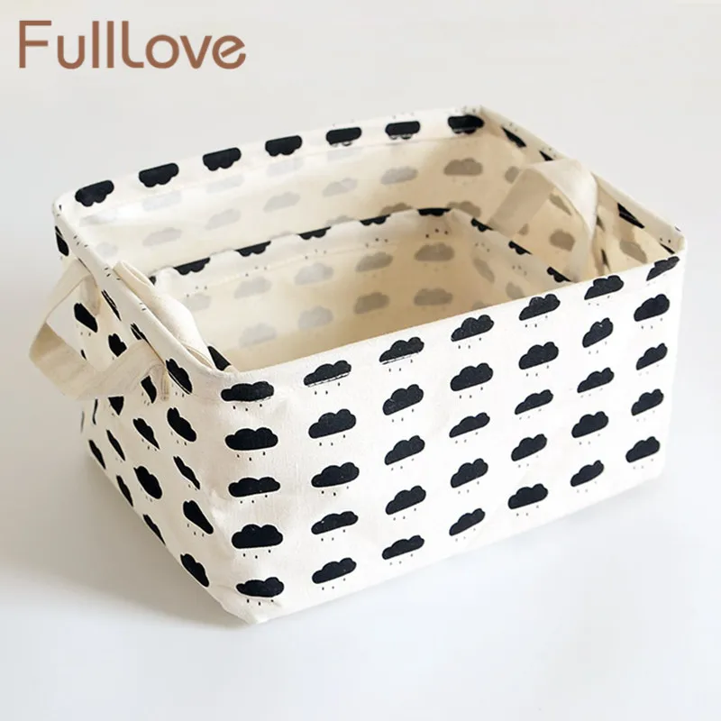 

FullLove Home Storage & Organization Black Trees Cloud Printing Square Canvas Storage Basket Toys Cosmetics Desktop Organizer