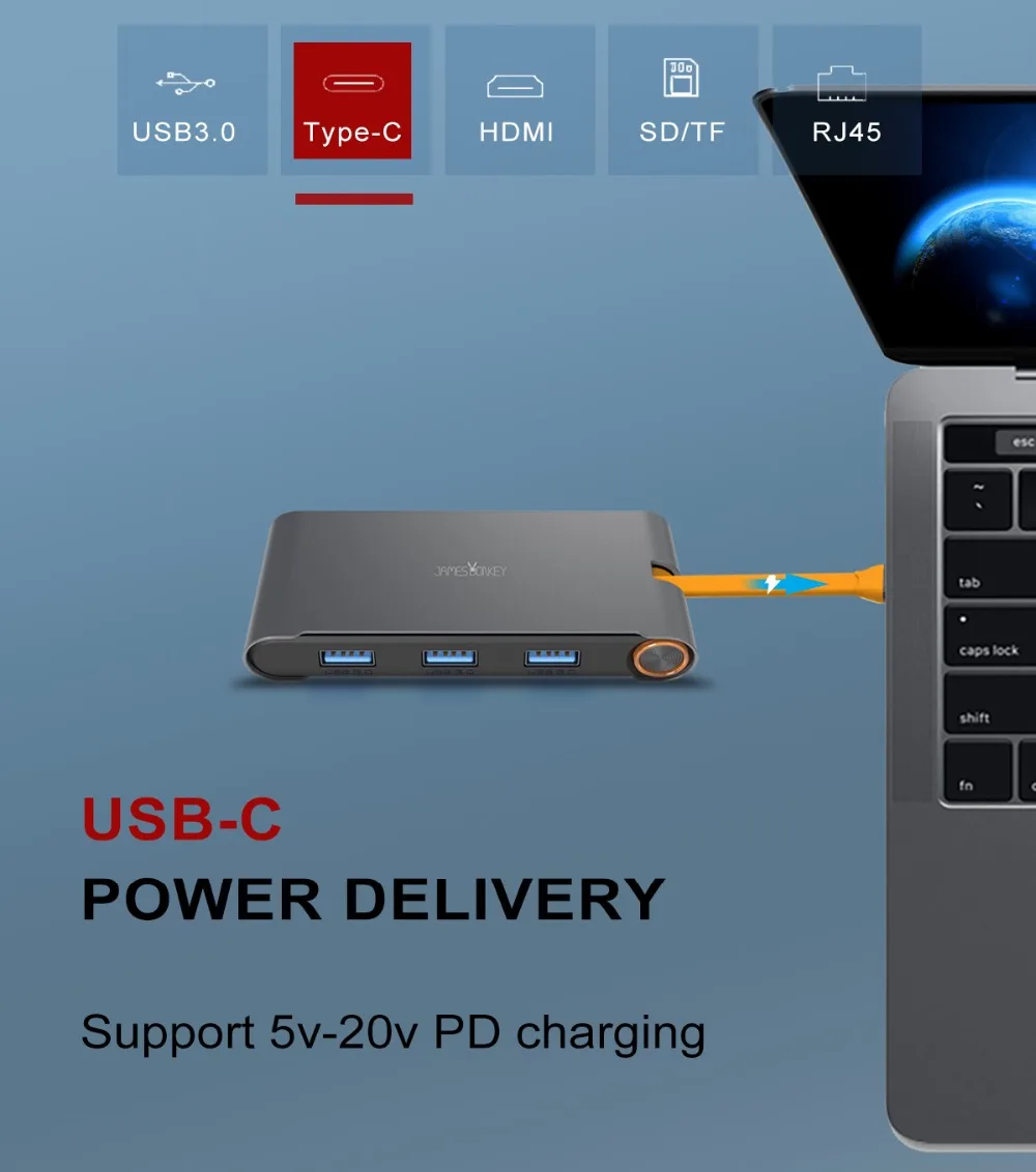 James Donkey USB C концентратор 8 в 1 USB док-станция USB-C к HDMI кард-ридер RJ45 PD адаптер для MacBook samsung Galaxy S9/S8/S8