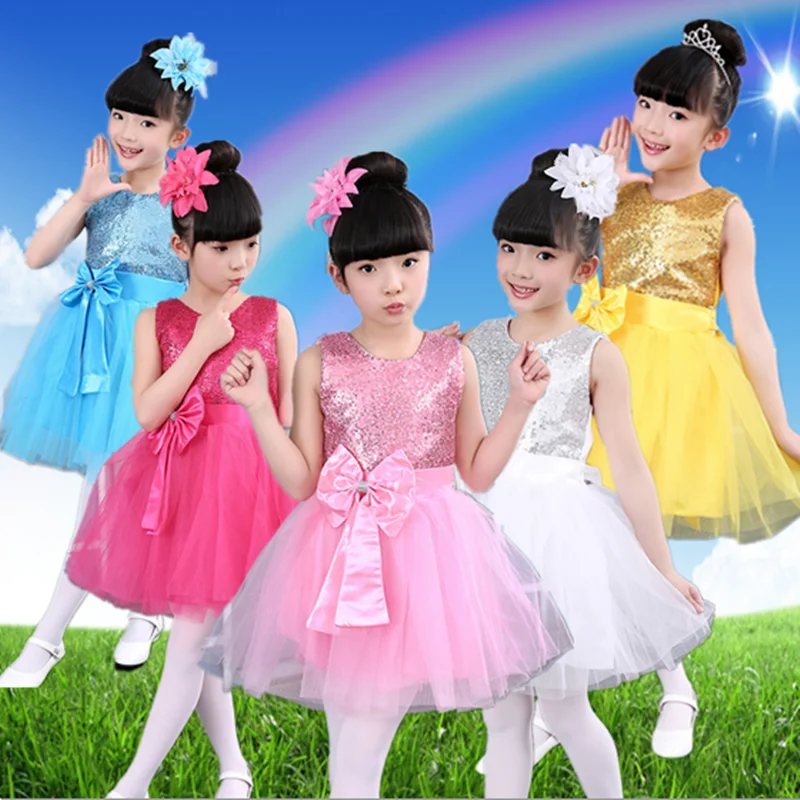 

Children's ballet new costumes sequined yarn skirt garden chorus wear girls princess dress dance costumes show fluffy skirt