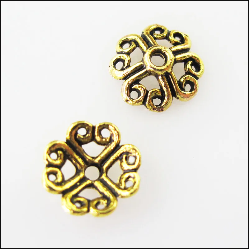 

50Pcs Antiqued Gold Tone Heart Flower End Bead Caps Connectors 9mm