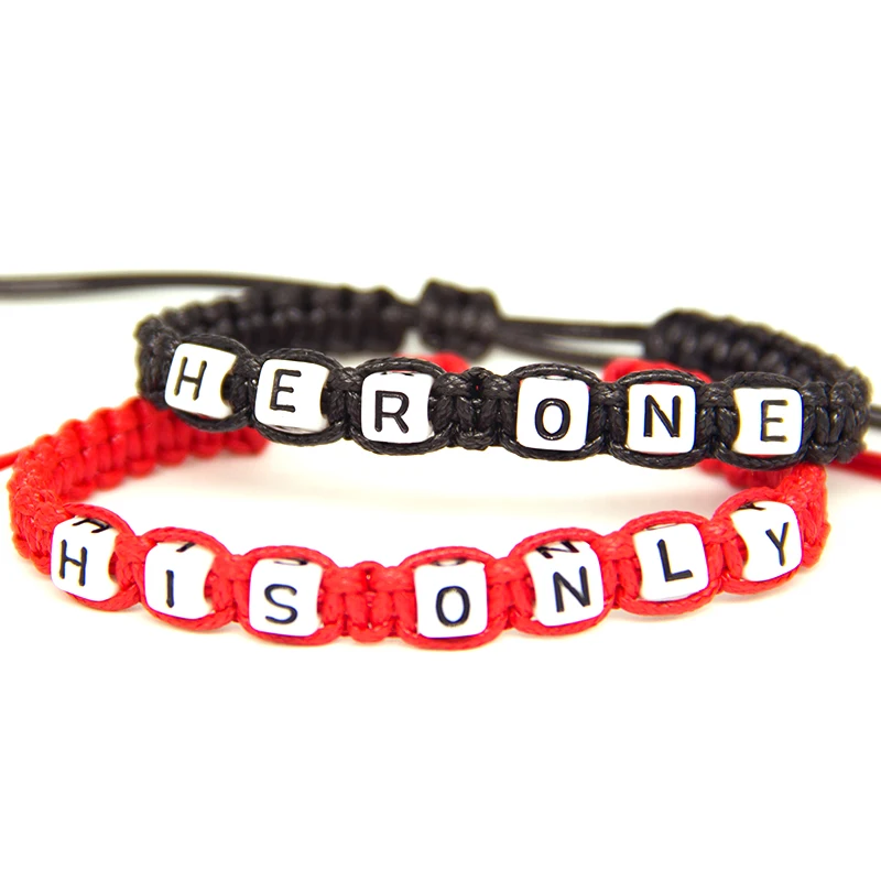 

2pcs/pair Couple Bracelets Black Her One And Red His Only Rope Chains Lovers Gift Handmade Boyfriend Girlfriend Charm Bracelets