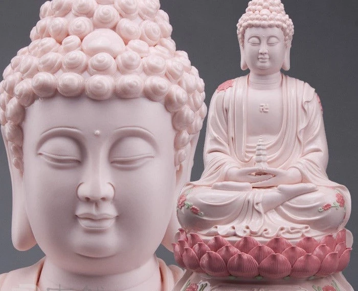 

19" China Dehua Colored Porcelain Shakyamuni Sakyamuni Buddha Lotus Stupa Statue
