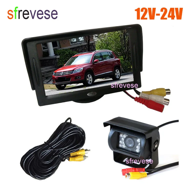 

12V-24V 4.3" Car LCD Monitor + Waterproof 18 LED IR Night Vision Reverse Parking Backup Camera Rear View Kit with 10M cable