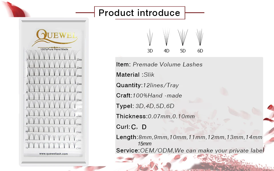 Предварительно сделанные объемные ресницы для наращивания C/D, Индивидуальные Накладные ресницы, смешанные накладные ресницы, профессиональные ресницы, Quewel