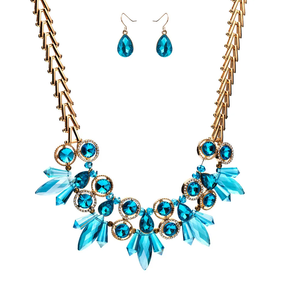 

XEEWOOX 2019 New European Heat Sell New Necklace Suit Group Combine Crystal Drip Pendant Jewelry Three-piece Woman Gift