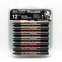 Winsor& Newton Promarker ручка для рисования манги набор 12+ 1 маркеры 13 шт. эскизные маркеры на спиртовой основе Двойные наконечники манга ручки для рисования