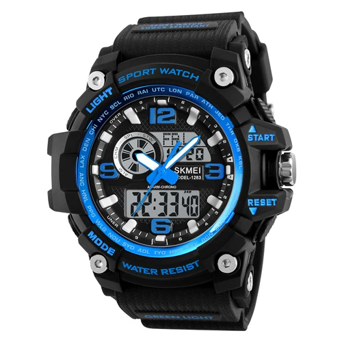 Модные уличные спортивные мужские часы, роскошные кварцевые мужские часы с хронографом, военные цифровые наручные часы SKMEI Relogio Masculino - Цвет: Blue Black