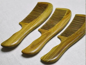 

Free shipping High quality women's natural green sandalwood wide tooth combs big wooden combs