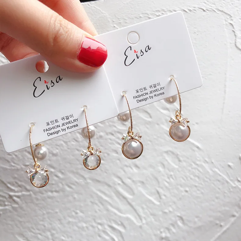JRYFAC New Arrival Butterfly-knotted Crystal Pearl Dangle Earrings For Women Gold Color Trendy Elegant Drop Whloesale | Украшения и