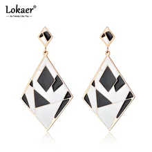 Lokaer модные ювелирные изделия большие ромбовидные серьги черная/белая глазурь сшивание из нержавеющей стали розовое золото цвет серьги гиперболы E18096