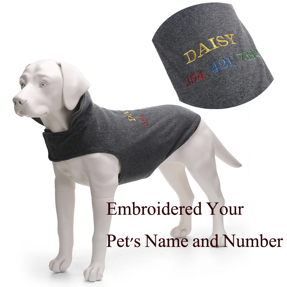 

Windproof Winter Warm Fleece Dog Coat Jacket for Small Medium Large Breeds Embroidered Your Pet's Name and Number 1 pc Available