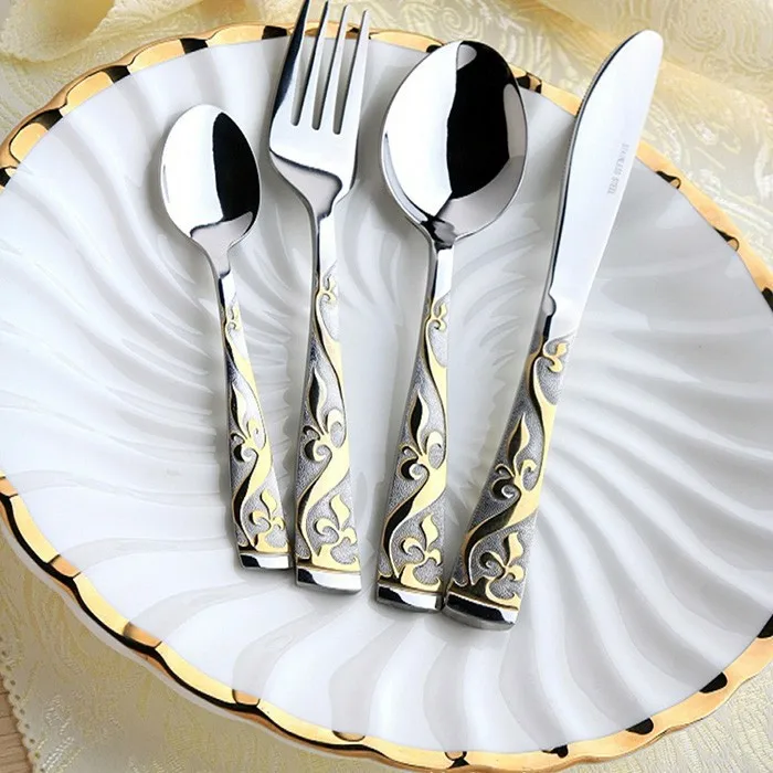 4pcs/Lot Western Stainless Steel Flatware Sets Gold Plated Cutlery Set