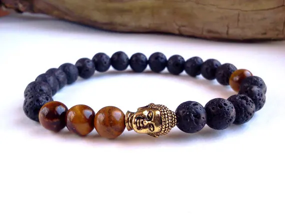 Sn0559 Mens Buddha Bracelet Lava Stone Tigers Eye Antique Sn0559 Mens Buddha Bracelet Lava Stone Tigers Eye Antique Gold Energy In Strand Bracelets From Jewelry Accessories